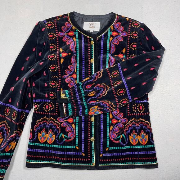 Saxton Hall Jacket Women 8 Velvet Black Embroidered Japan‎ Boho Kodachcore - Picture 8 of 11
